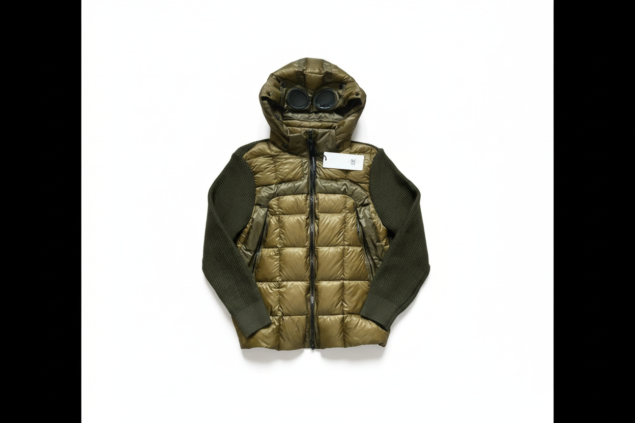 Cardigan CP Company kaki fond blanc
