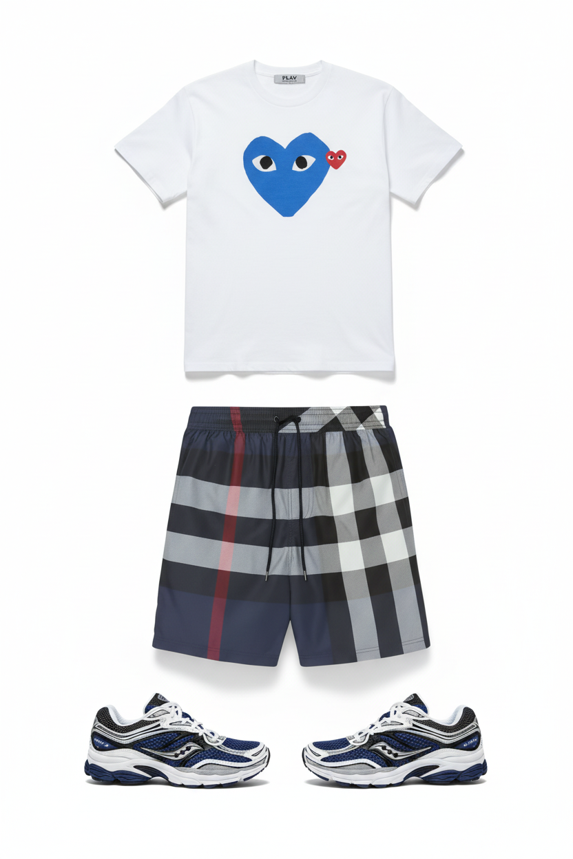 Outfit ensemble – Saucony x Burberry x CDG PLAY