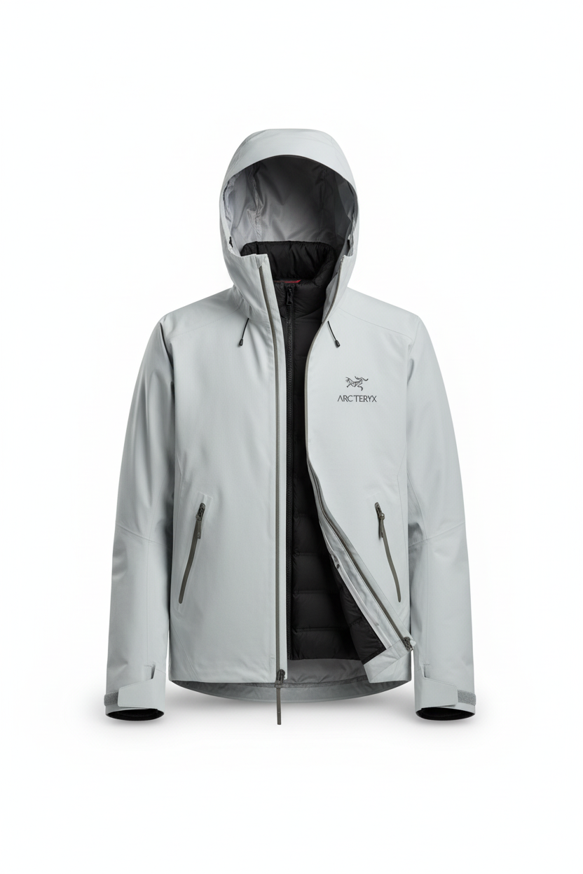 Veste Arc'teryx grise sur fond blanc